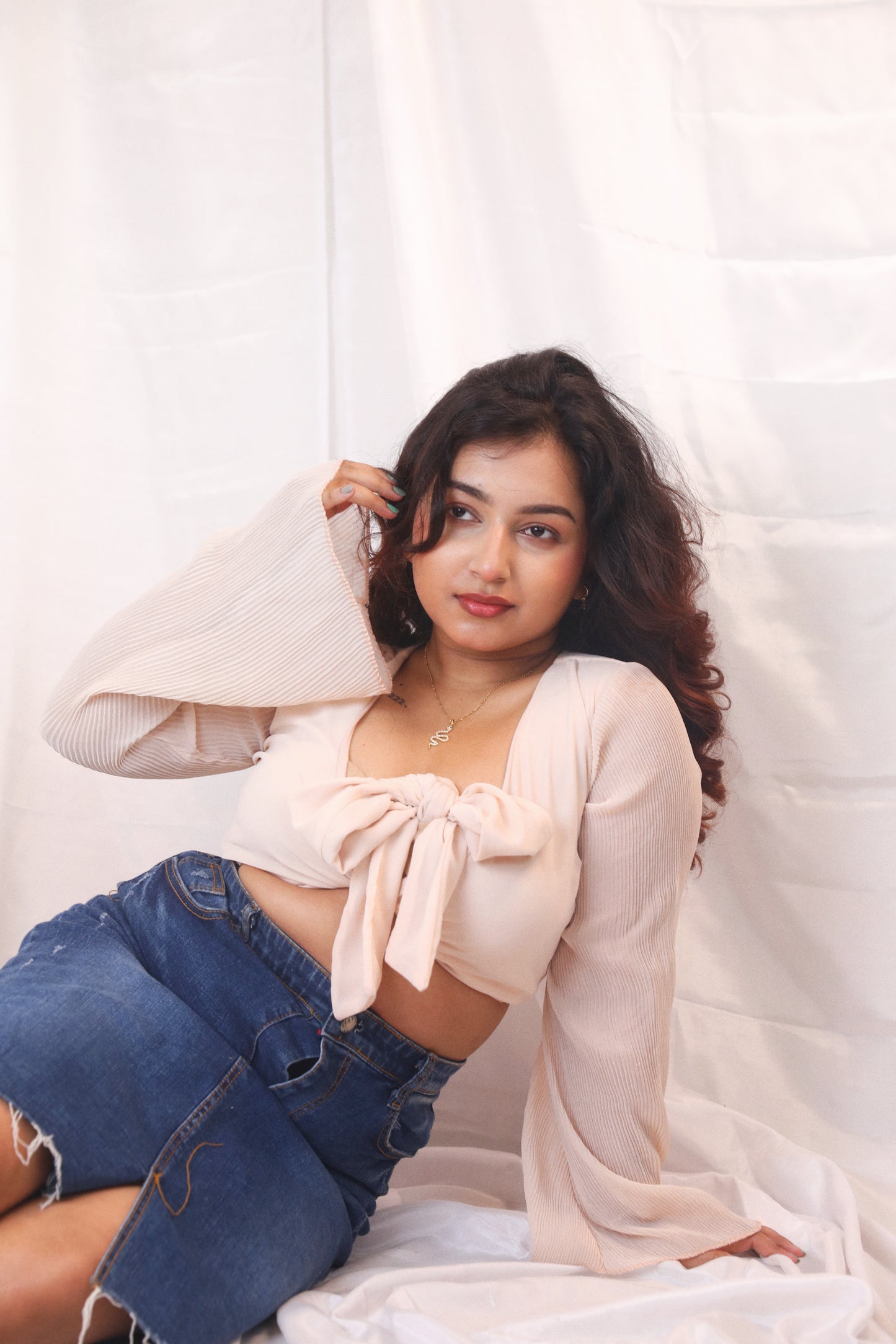 Sheer blossom beige top