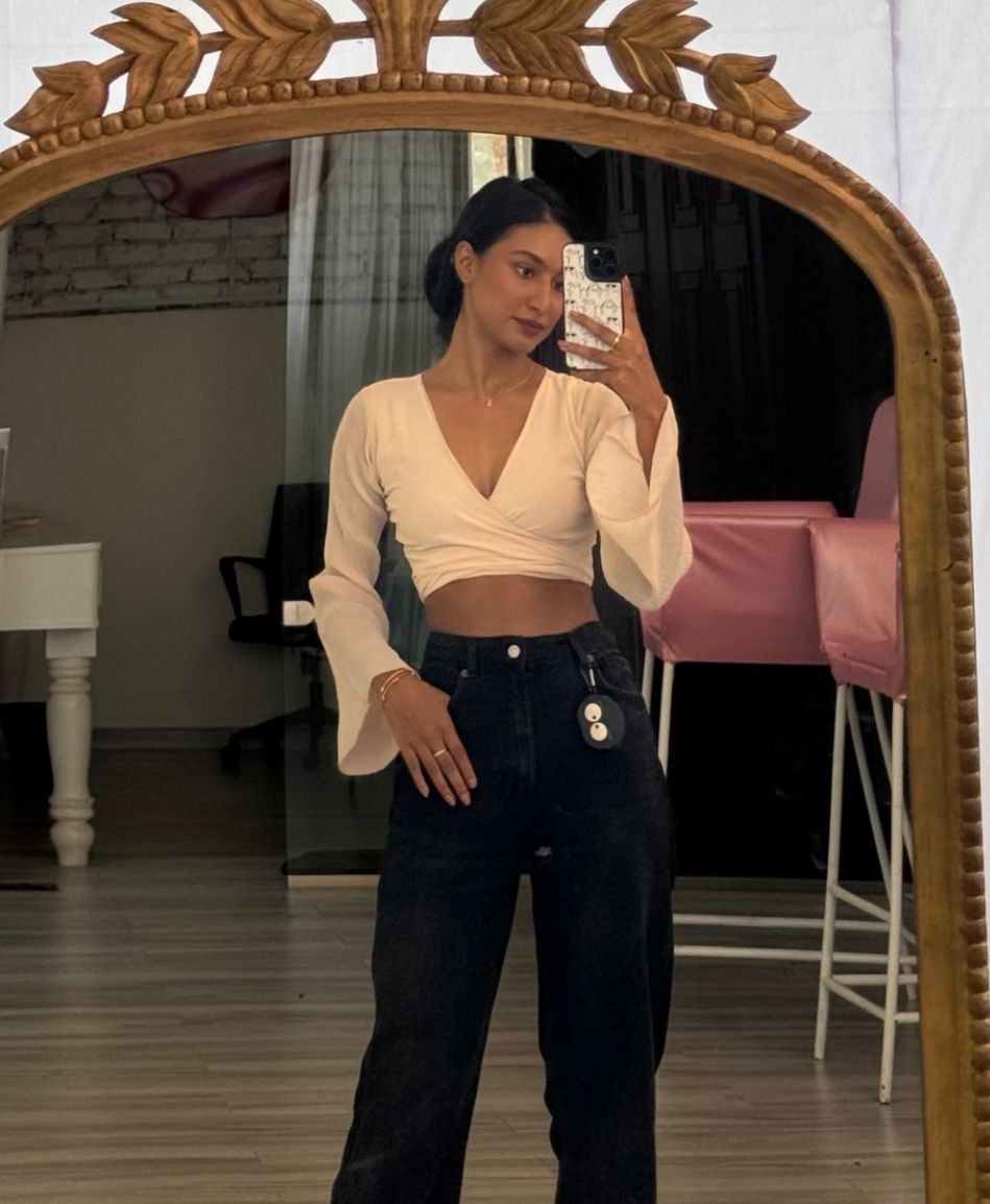 Sheer blossom beige top