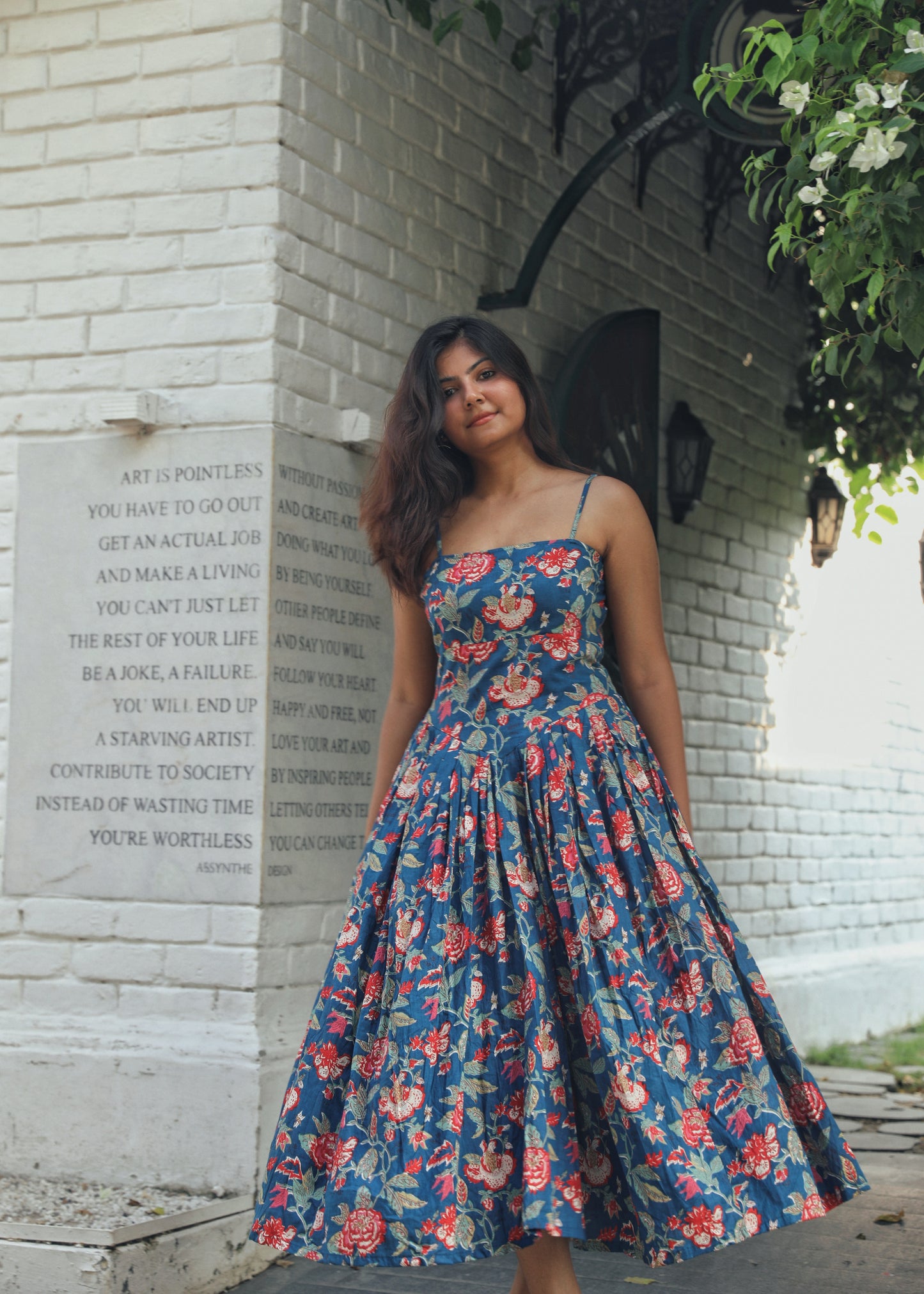 Naina Blue Cotton Midi Dress