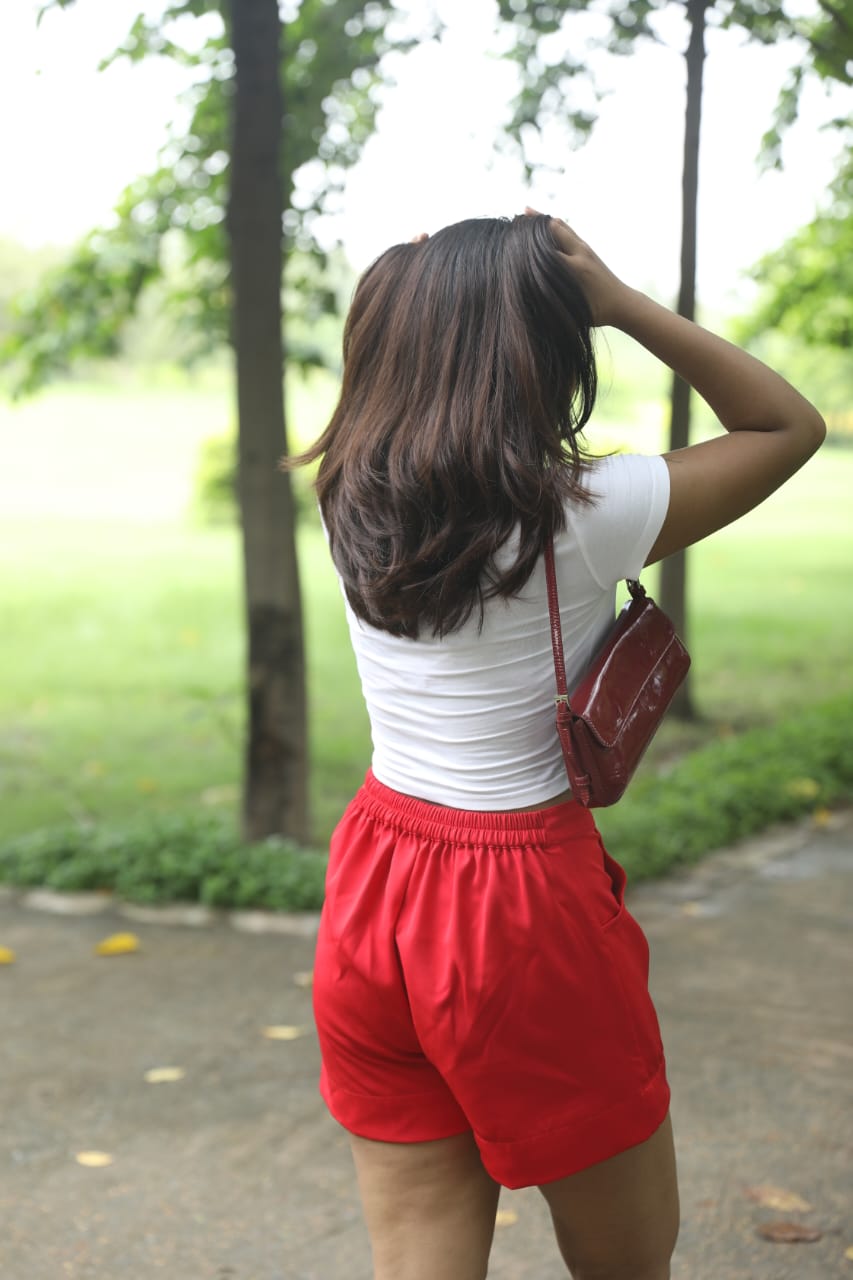 Flirt Fits- Red High-Waist Shorts