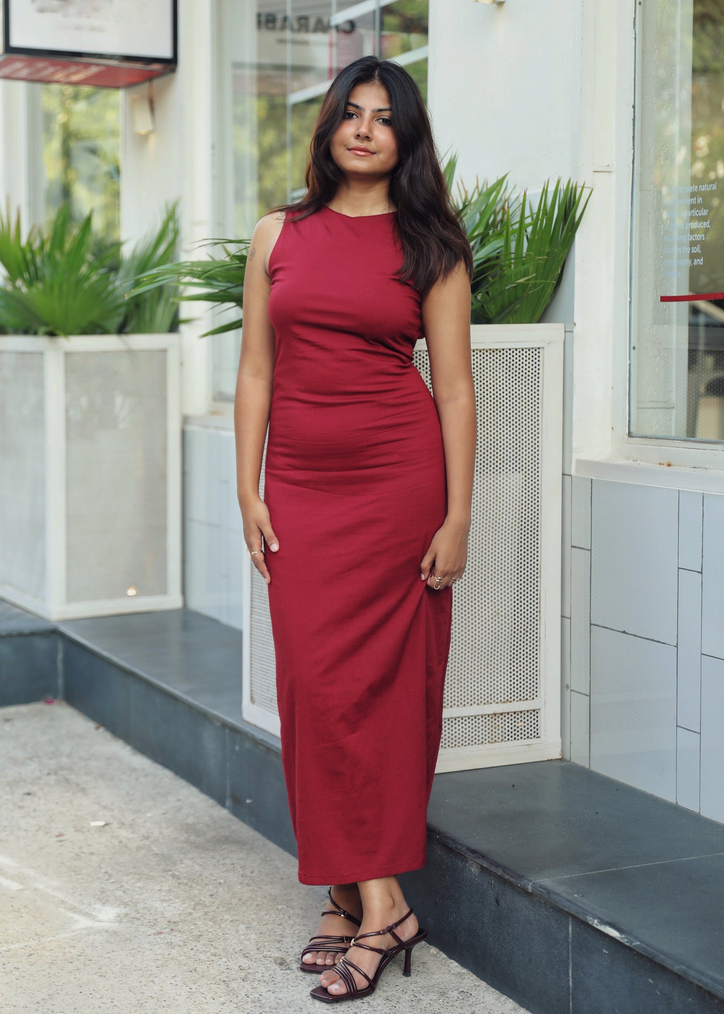 Tamara Wine bow maxi dress
