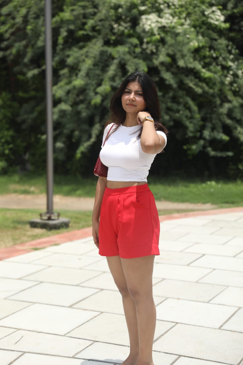 Flirt Fits- Red High-Waist Shorts