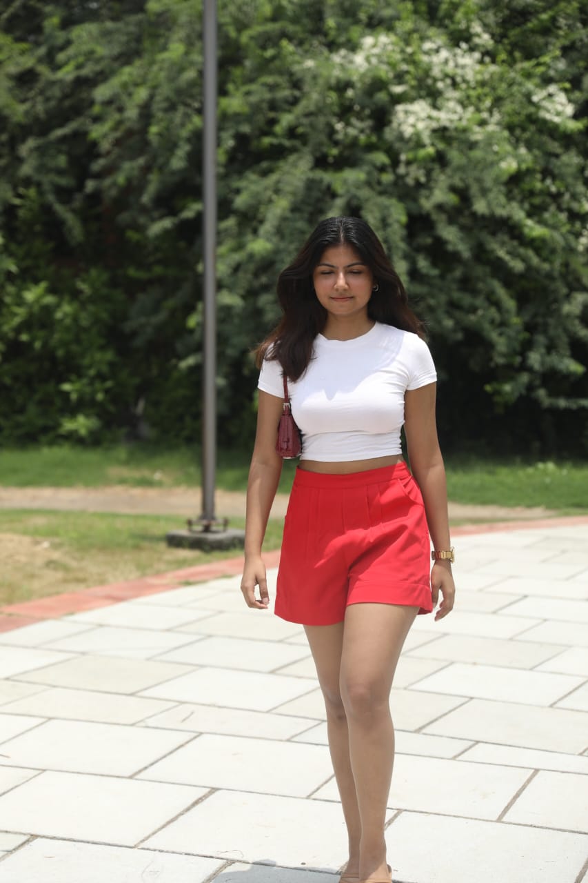 Flirt Fits- Red High-Waist Shorts