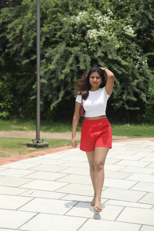 Flirt Fits- Red High-Waist Shorts