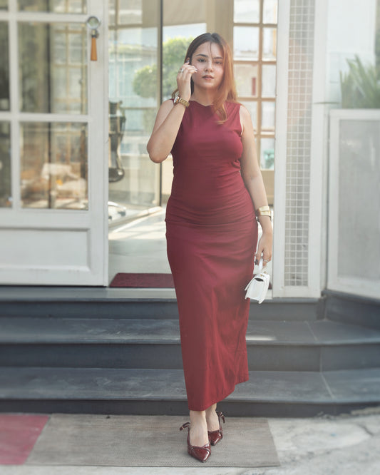 Tamara Wine bow maxi dress